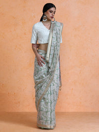 Zaika Cotton in Beige with Green Motifs