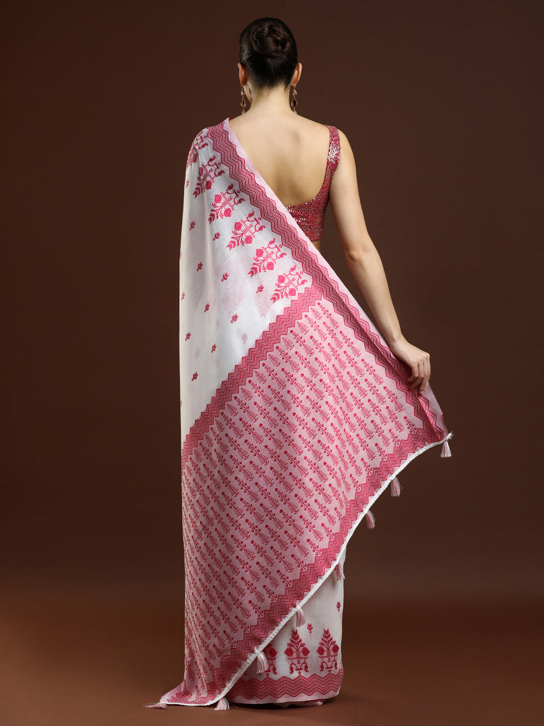 Sarha Woven Design Zari Chanderi Saree in Pink
