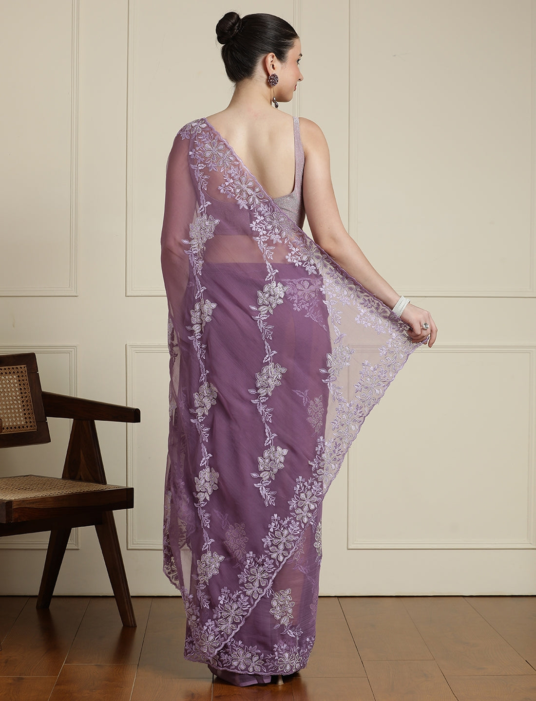 Embroidered Sarees With Unstitched Blouse in Purple
