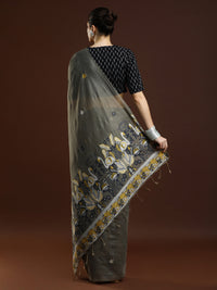 Sarha Floral Printed Muga Saree in Grey