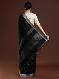 Woven Design Solid Bhagalpuri Linen Saree in Black