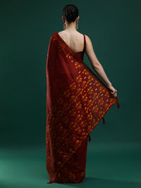 Sarha Ethnic Motifs Woven Design Zari Muga Saree in red
