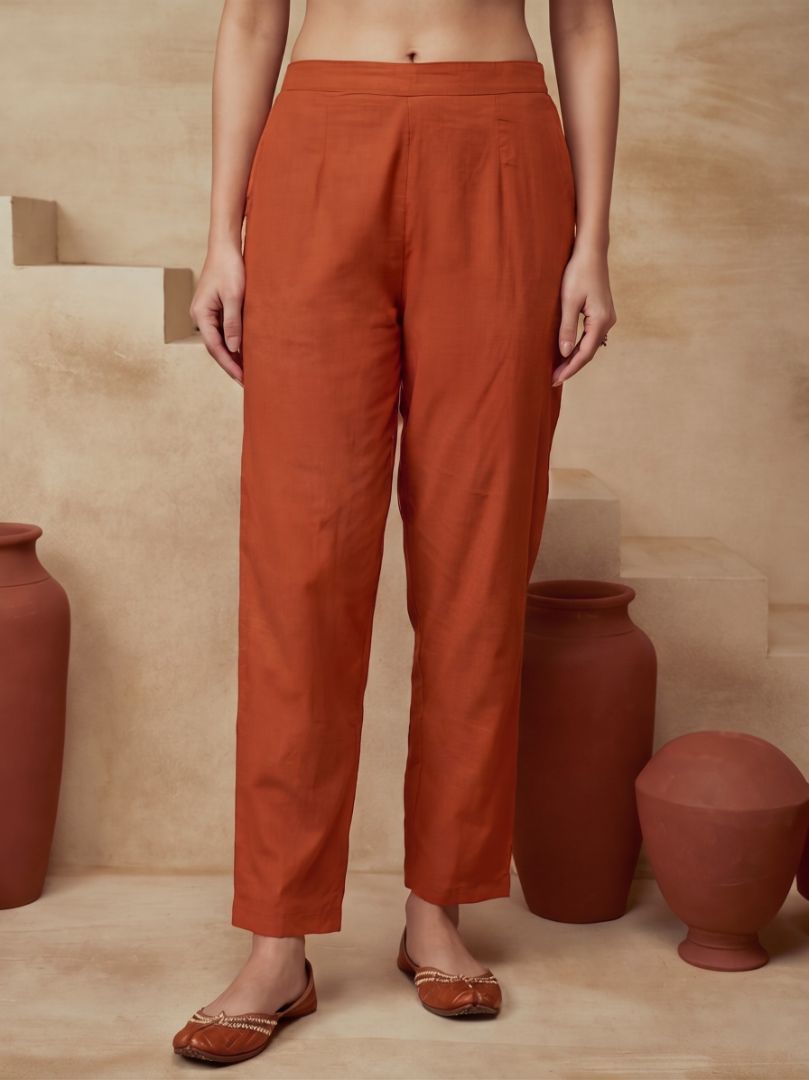 Embroidered Cotton Blend V-Neck Kurta & Trousers With Dupatta