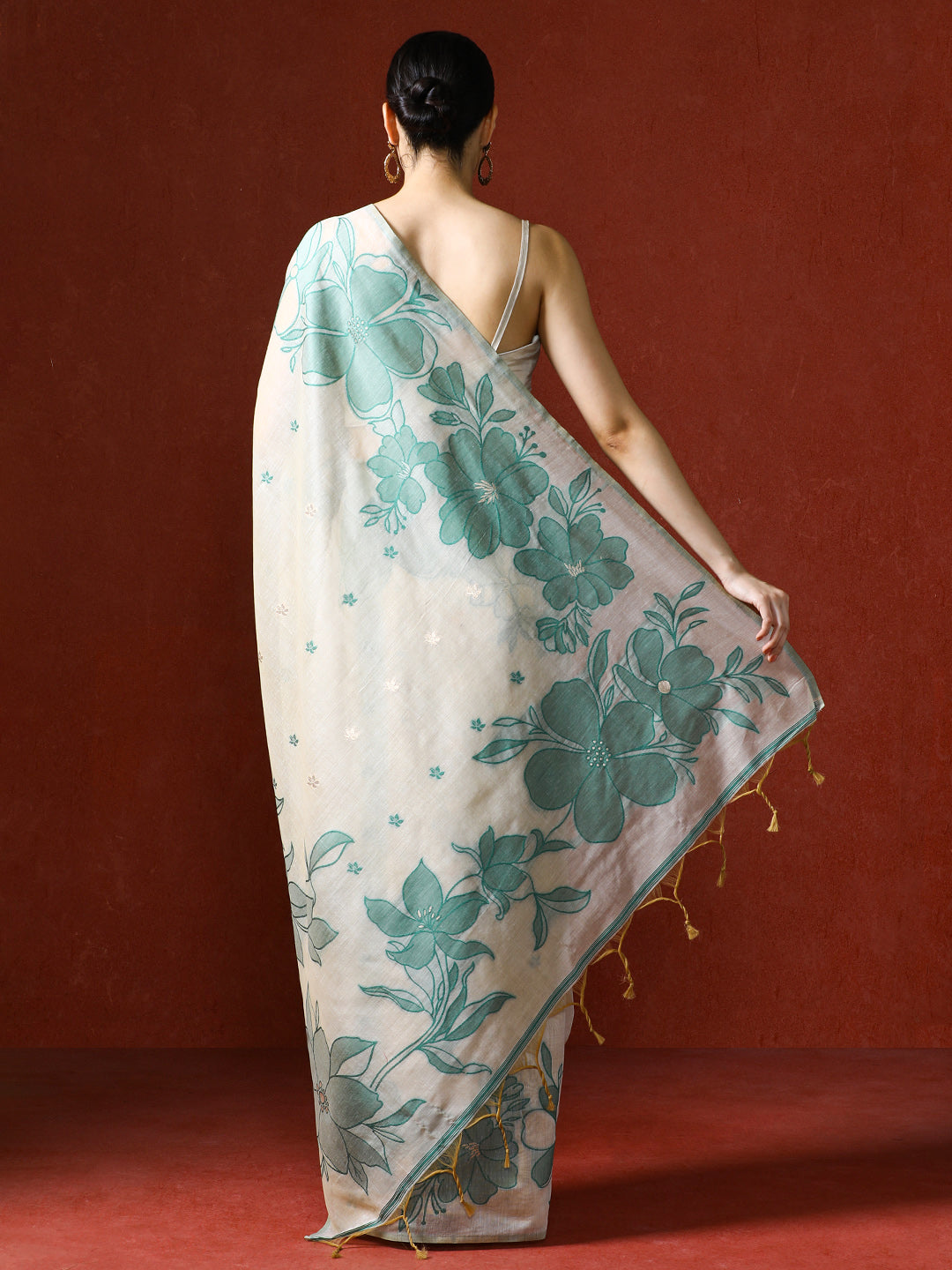Floral Printed Chanderi Saree in green