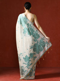 Floral Printed Chanderi Saree in green