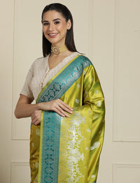 Woven Design Banarasi Saree With Unstitched Blouse in Light Green