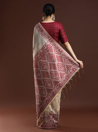 Woven Design Chanderi Cotton Saree with Red Motifs