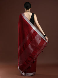 Woven Design Solid Bhagalpuri Linen Saree in Red