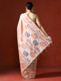 Handloom Geometric Woven Design Chanderi Saree in peach