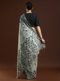 Sarha Floral Woven Design Chanderi Saree in Light Grey