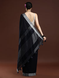 Woven Design Solid Bhagalpuri Linen Saree in Black