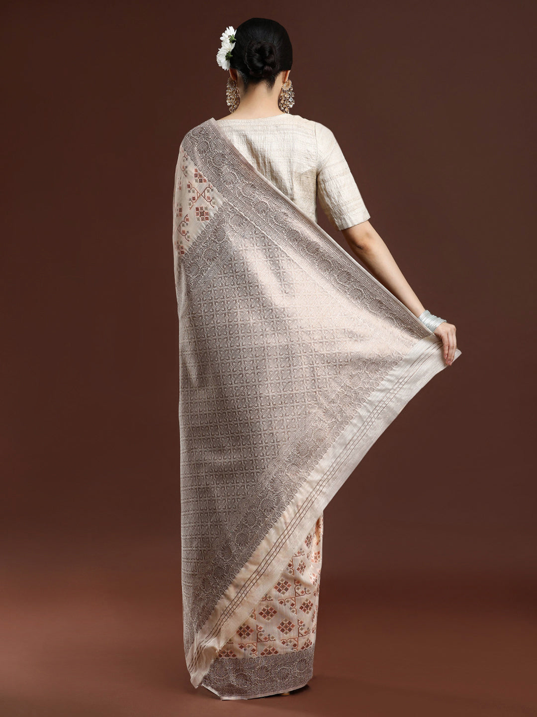Woven Design Chanderi Cotton Saree in Light Peach