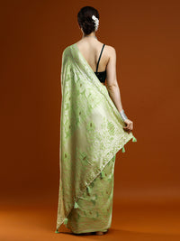 Sarha Floral Woven Design Zari Chanderi Saree in Light Green