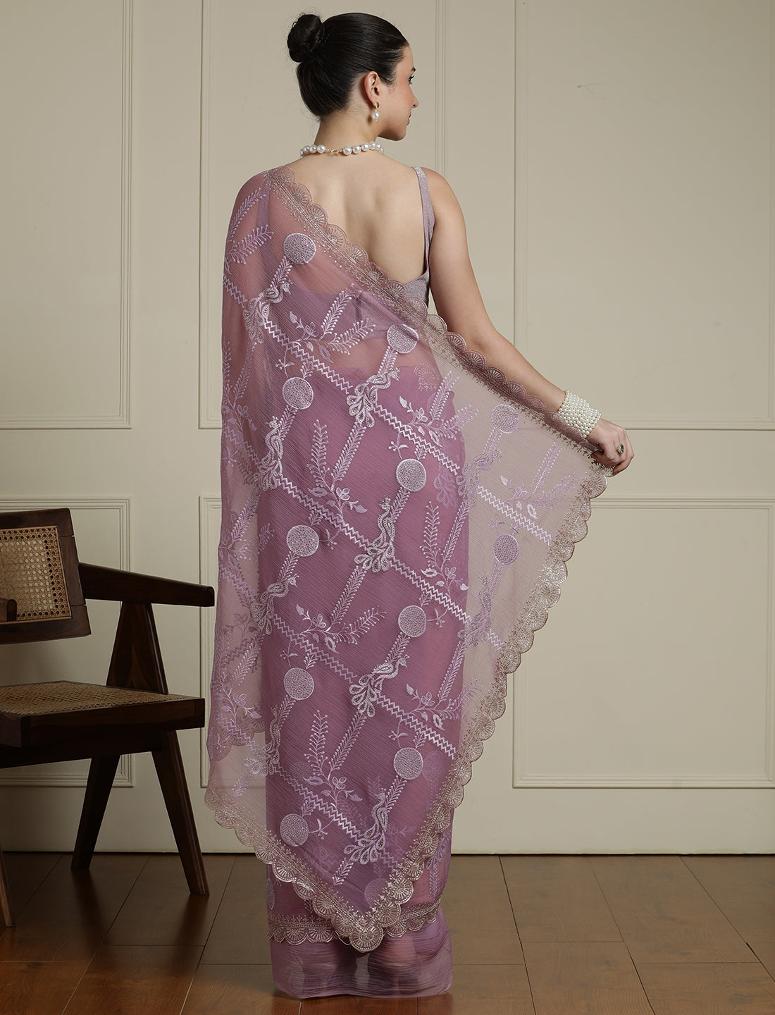 Ethnic Motifs Embroidered Saree in Purple