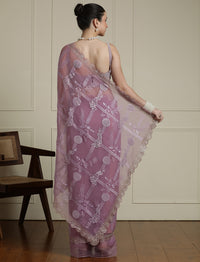 Ethnic Motifs Embroidered Saree in Purple