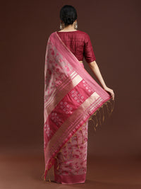 Woven Design Floral Chanderi Cotton Saree in Pink
