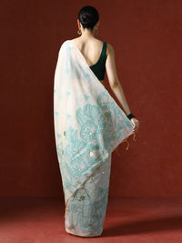 Floral Printed Zari Chanderi Saree in green