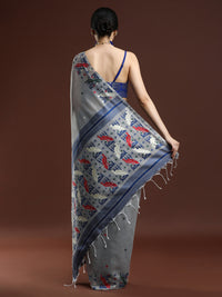 Woven Design Ethnic Motif Muga Cotton Saree in Grey
