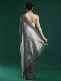 Woven Design Floral Chanderi Cotton Saree in Grey