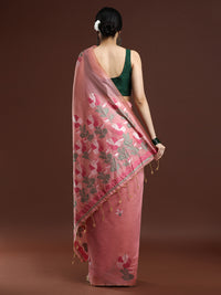 Woven Design Floral Muga Cotton Saree in Pink
