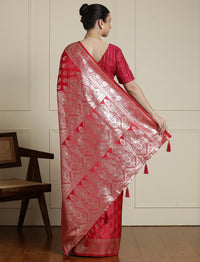 Ethnic Motifs Woven Design Banarasi Saree With Blouse Piece in Red