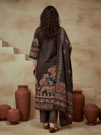 Printed Cotton Blend Round Neck Kurta & Trousers With Dupatta