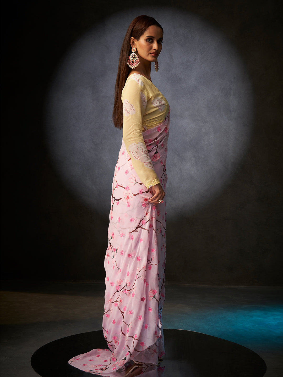 Basanti Bloom in Rose Pink with Floral Motifs