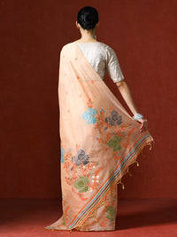 Floral Embellished Embroidered Chanderi Saree in peach