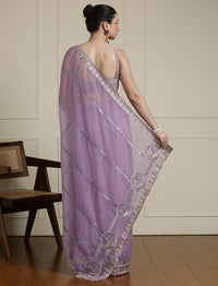 Embroidered Saree With Blouse Piece in Purple