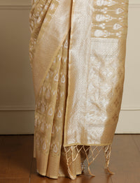 Geometric Woven Design Zari Muga Saree in Beige