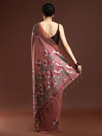 Woven Design Floral Muga Cotton Saree in Red