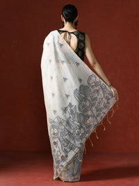 Floral Printed Zari Chanderi Saree in black