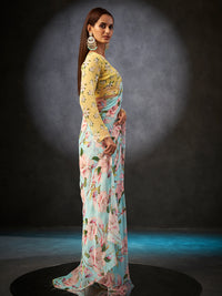 Basanti Bloom in Light Blue with Floral Motifs