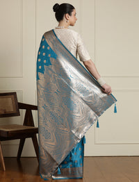 Ethnic Motifs Woven Design Zari Banarasi Saree With Blouse Piece in Blue