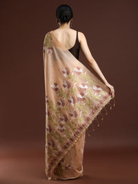 Woven Design Floral Muga Cotton Saree in Orange