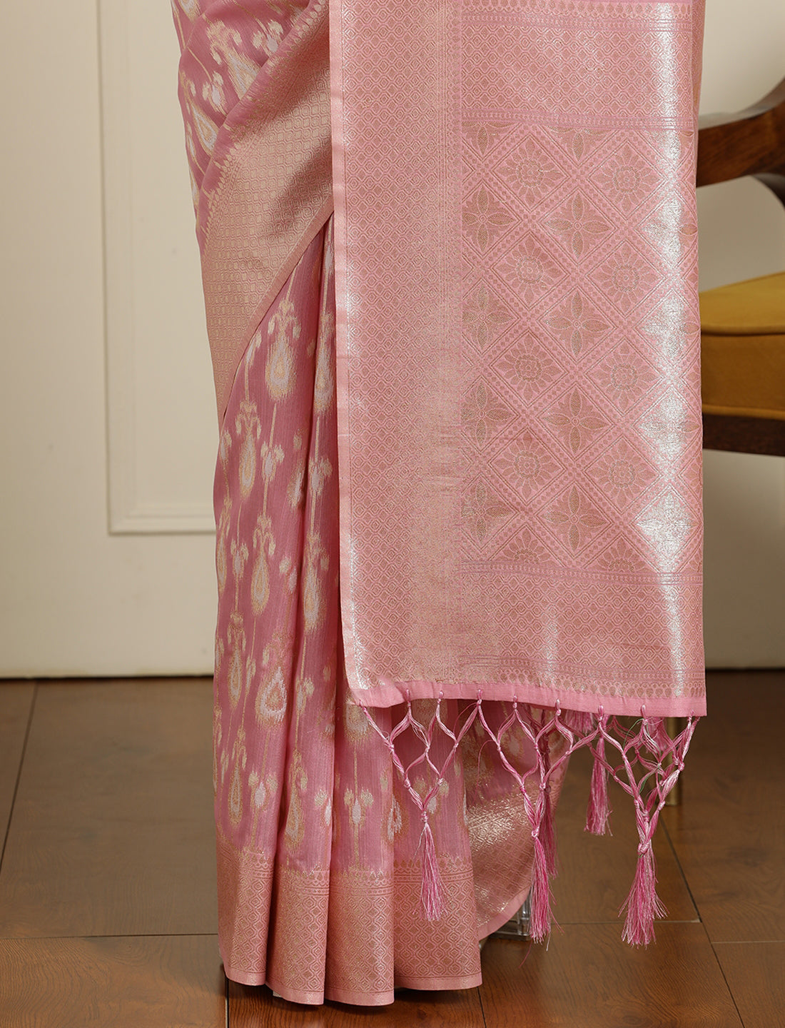 Ethnic Motifs Woven Design Muga Saree in Pink