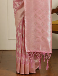 Ethnic Motifs Woven Design Muga Saree in Pink