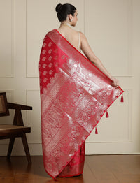 Women Paisley Woven Design Zari Banarasi Saree in Red