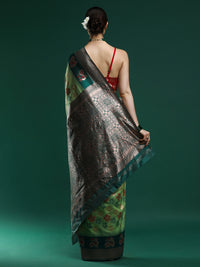 Woven Design Chanderi Cotton Saree in Green