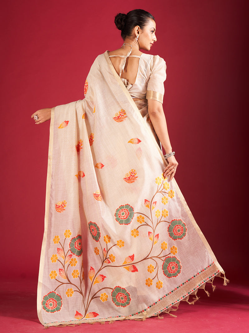 Chandrika Cotton In Flaming Orange And Yellow Motifs