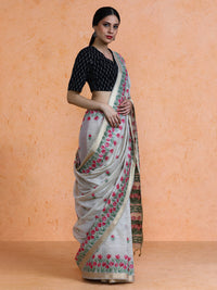 Aranya Cotton in Beige with Hot Pink Motifs