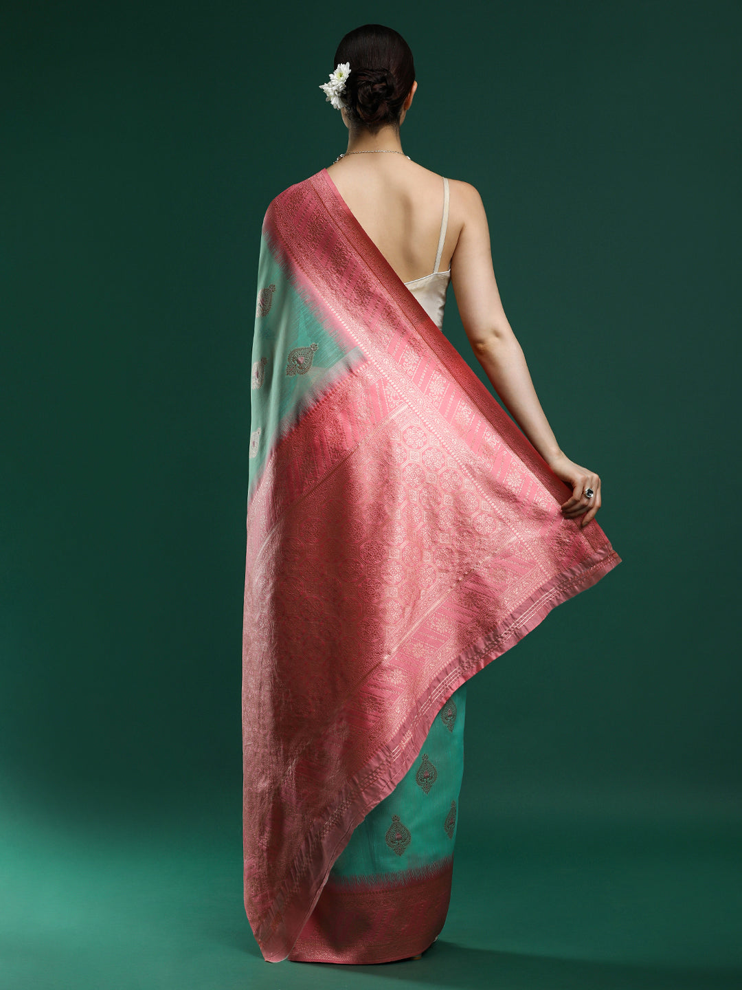 Woven Design Chanderi Cotton Saree in Sea Green