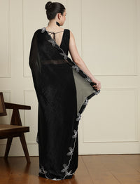 Butterfly Embellished Beads And Stones Saree With Blouse in Black