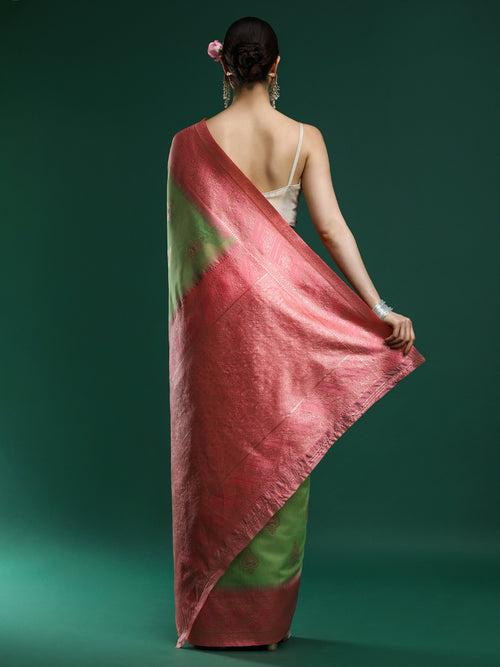 Woven Design Chanderi Cotton Saree in Green