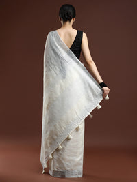 Woven Design Striped Bhagalpuri Saree in Cream