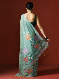 Floral Embellished Embroidered Chanderi Saree in green