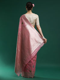 Woven Design Floral Chanderi Cotton Saree in Pink