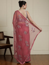 Woven Design Floral Motif Printed Saree With Blouse Piece in Pink