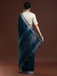 Woven Design Solid Bhagalpuri Linen Saree in Dark Blue
