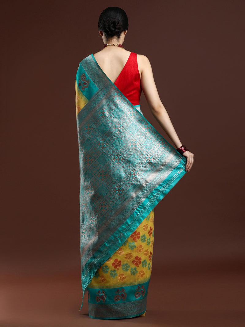 Woven Design Chanderi Cotton Saree in Yellow